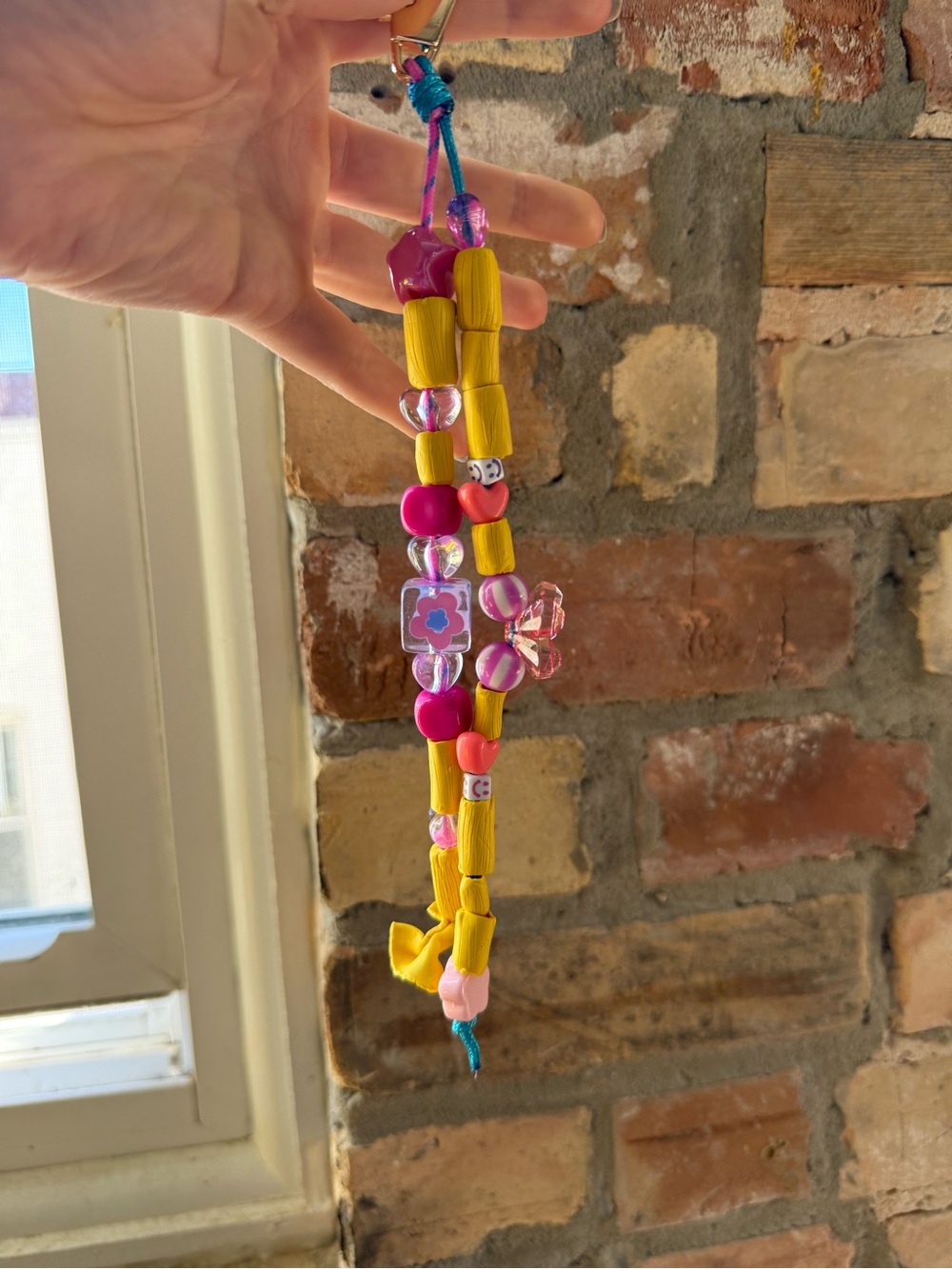 Beaded Charm Keychain - Yellow & Pink